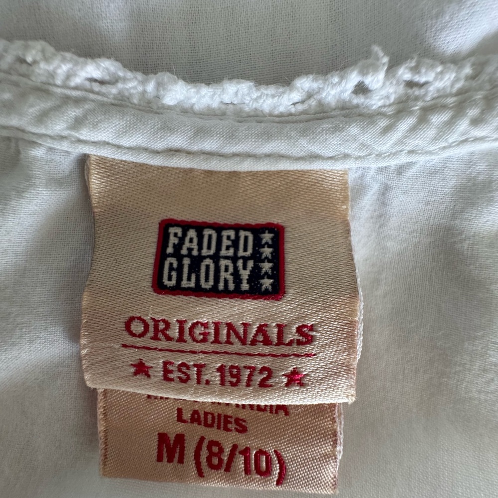 Faded Glory White Babydoll Top Cotton Lace Blouse Boho Sleeveless SZ M - Picture 8 of 13